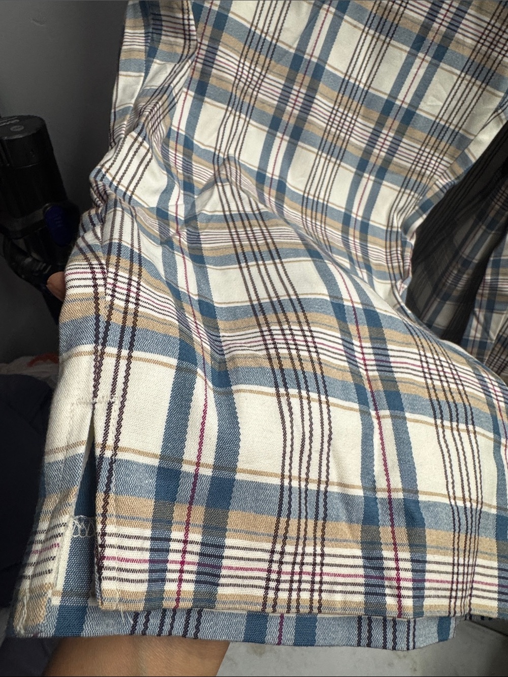 Plus Size Plaid Pants and jacket set - Cream & Blue - Picture 6 of 8
